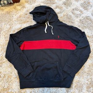 Ralph Lauren Men's Black Hoodie with Red Stripe